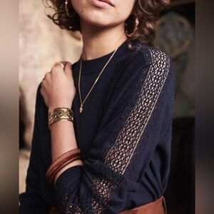 Sezane Black Long Sleeve Sweater with Lace Detail